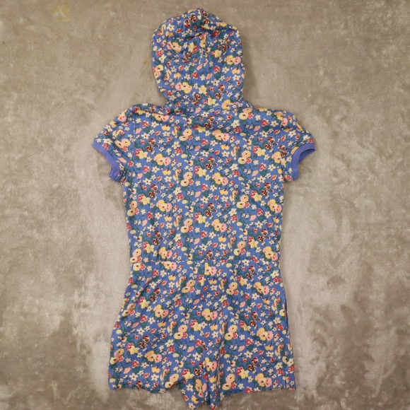 Polo Ralph Lauren Blue Floral Zip Up French Terry Romper Girl's size XL 16 - Picture 2 of 13